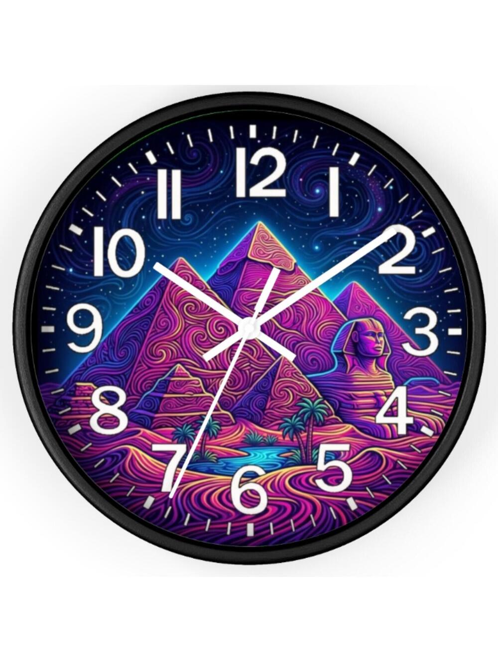 Vivid Neon Green Sphinx Pyramid Desert Glow Psychedelic Wall Clock - NEW